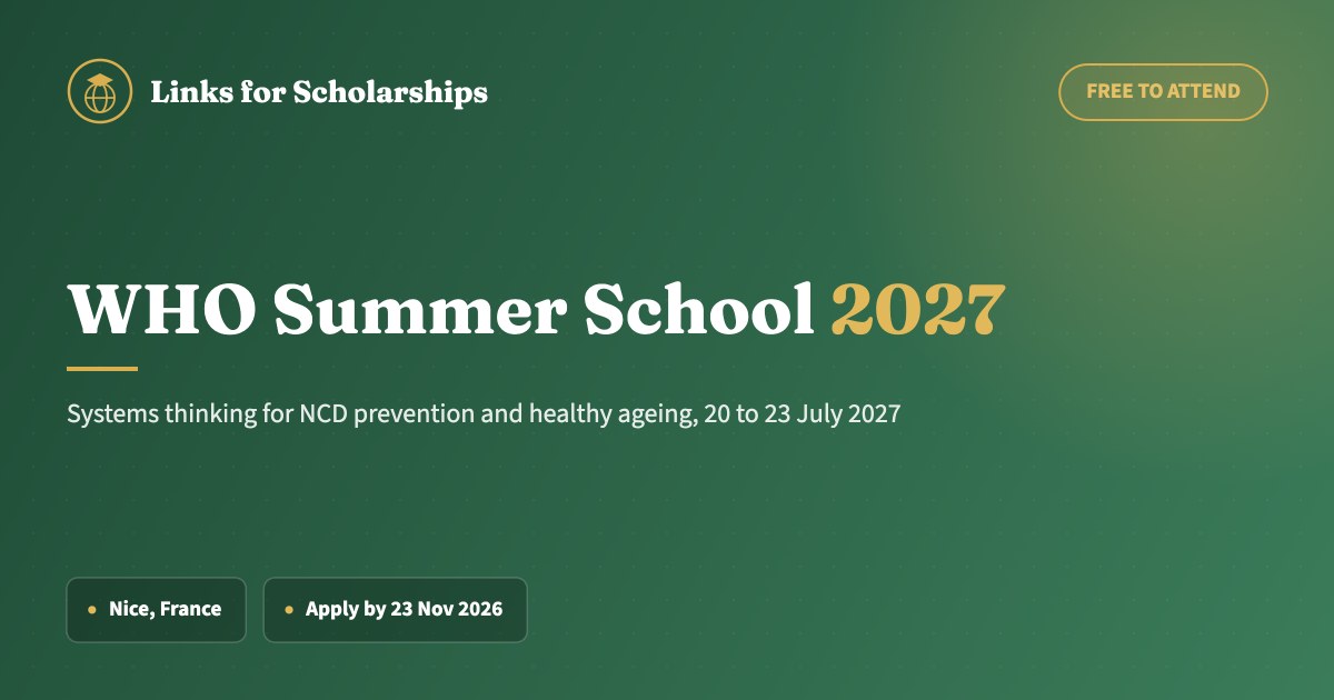 WHO Summer School 2027: free to attend. Systems thinking for NCD prevention and healthy ageing, 20 to 23 July 2027.